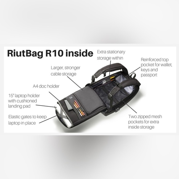 RiutBag R10 Black Travel Laptop Cushioned Backpack - Picture 10 of 11